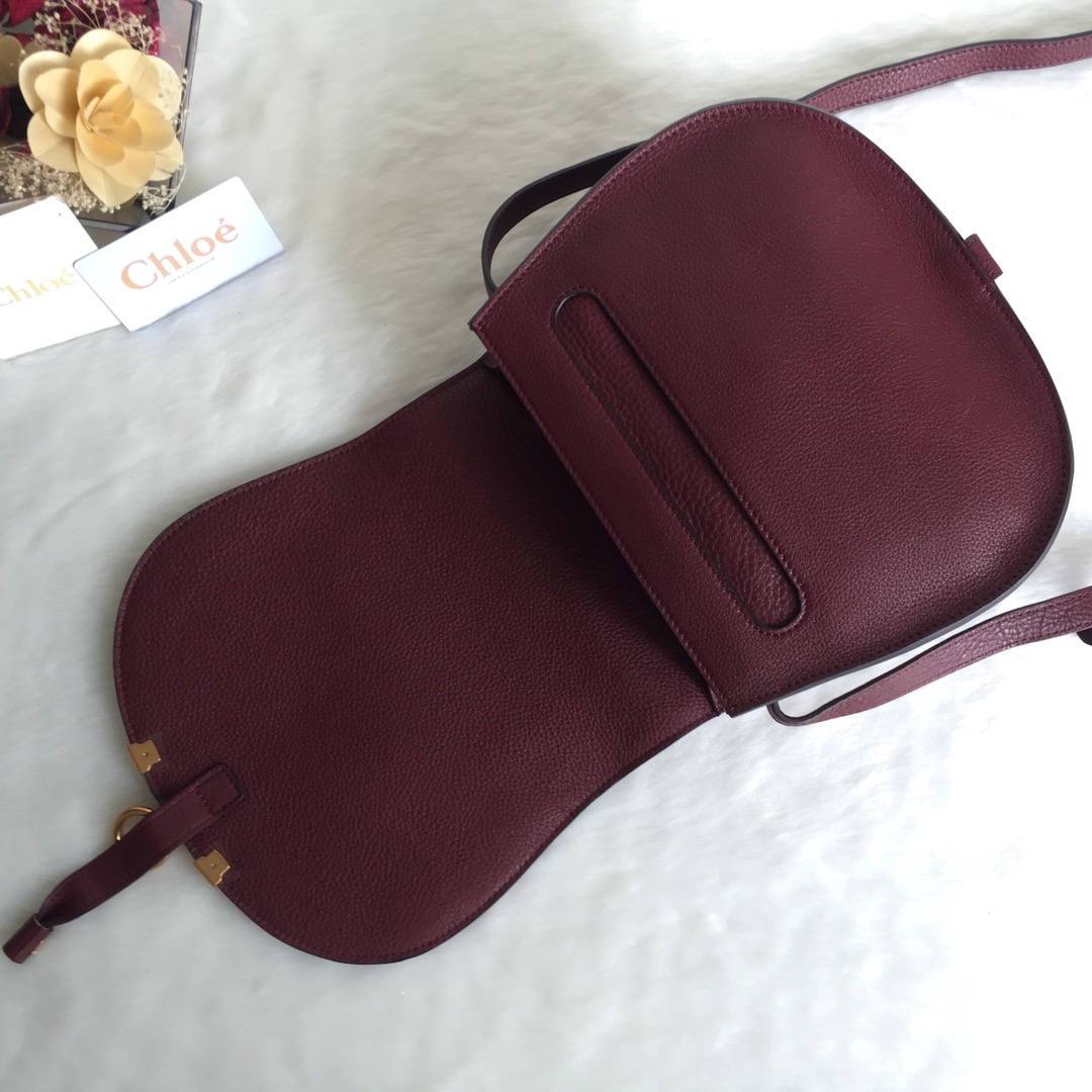 Chloe Marcie Saddle Shoulder Bag In Bordeaux Grained Leather